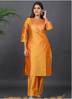 Riara Riara Embroidery Women Kurti Set With Dupatta Yellow Round Neck S  - Image 4