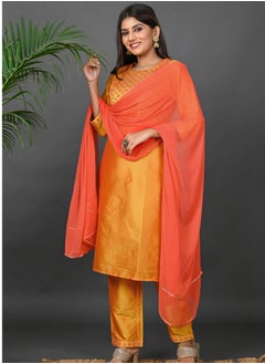 Riara Riara Embroidery Women Kurti Set With Dupatta Yellow Round Neck S  - Image 2