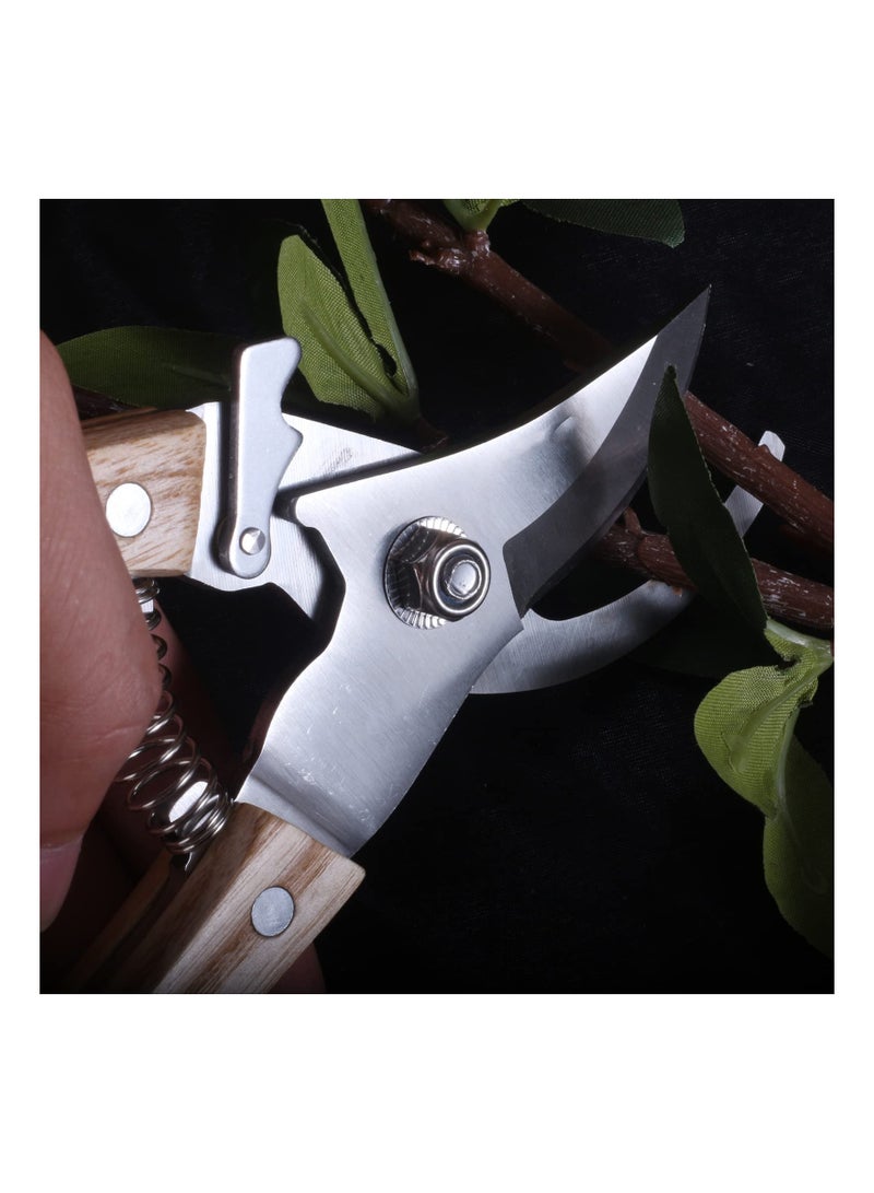 SYOSI Heavy Duty Garden Shears, Professional Sharp Pruners, Tree Trimmers Secateurs, Pruning Shears with Steel Blades, Wooden Handle Bypass Pruner Hedge Clippers, Tree trimmer, Gardening Tools - Image 2