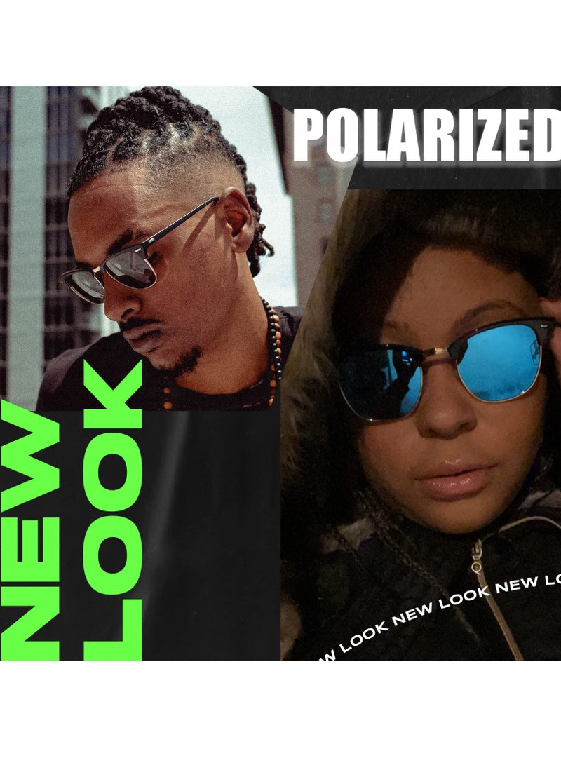 Excefore نظارة شمسية بدون إطار، قطعتان من النظارات الشمسية بنصف إطار بني مع حافظة جلدية للنساء والرجال، حماية من الأشعة فوق البنفسجية 400 - Image 2