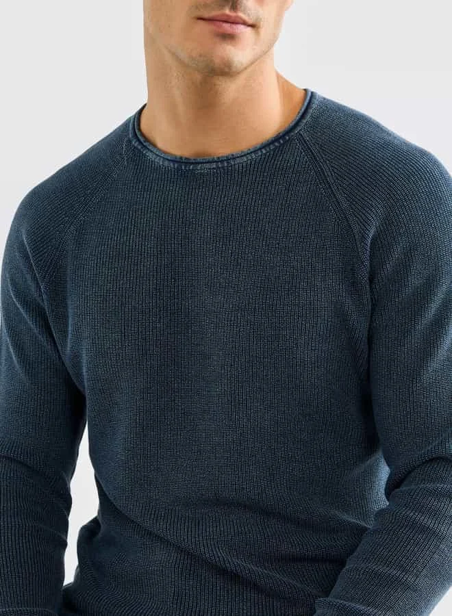 Splash FAV Textured Sweater with Long Sleeves and Crew Neck
