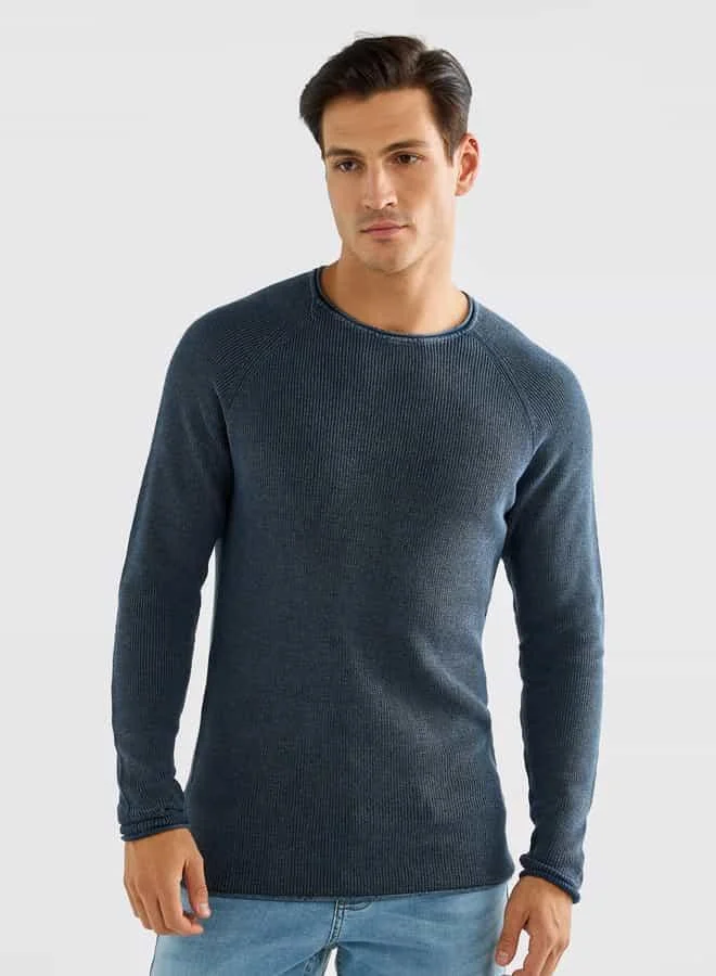 Splash FAV Textured Sweater with Long Sleeves and Crew Neck