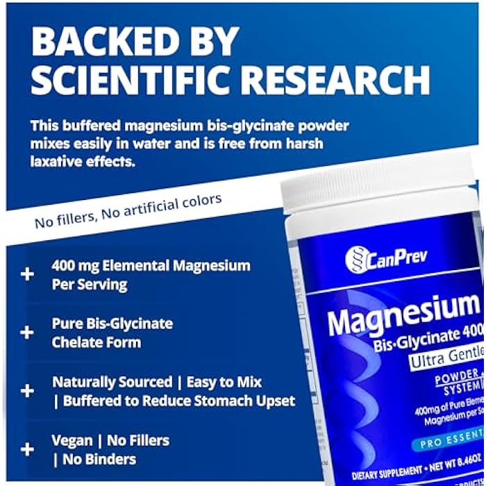 CanPrev Magnesium Bisglycinate 400 Ultra Gentle Powder 240g 48 Servings, 400mg Elemental Magnesium Per Scoop, Supports Restful Nights, Muscle Function, Gentle on Digestion, Vegan, Non-GMO, Gluten-Free - Image 3
