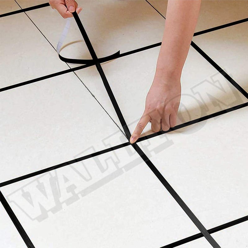 WALLTON Black Tape (1.5CM x 15M) - Self-Adhesive Decorative Tiles Gap Foil Line Tape, Floor Sealing Strip, Seam Sticker, Black Patti for Home, Wall, Ceiling & Cabinet| Mirror Finish| DIY Craft. - Image 4