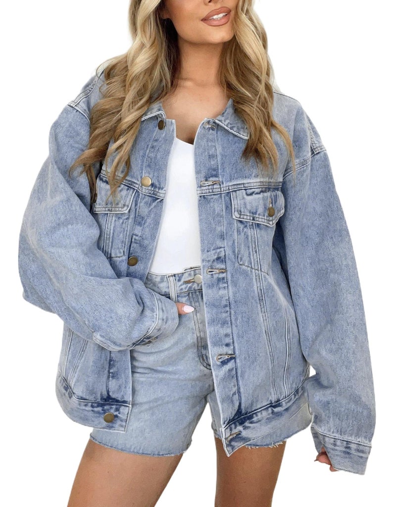 Kedera Womens Oversized Denim Jacket Blue Jean Jacket Casual Long Shacket Jacket Trendy Fall Trucker Jacket 2025