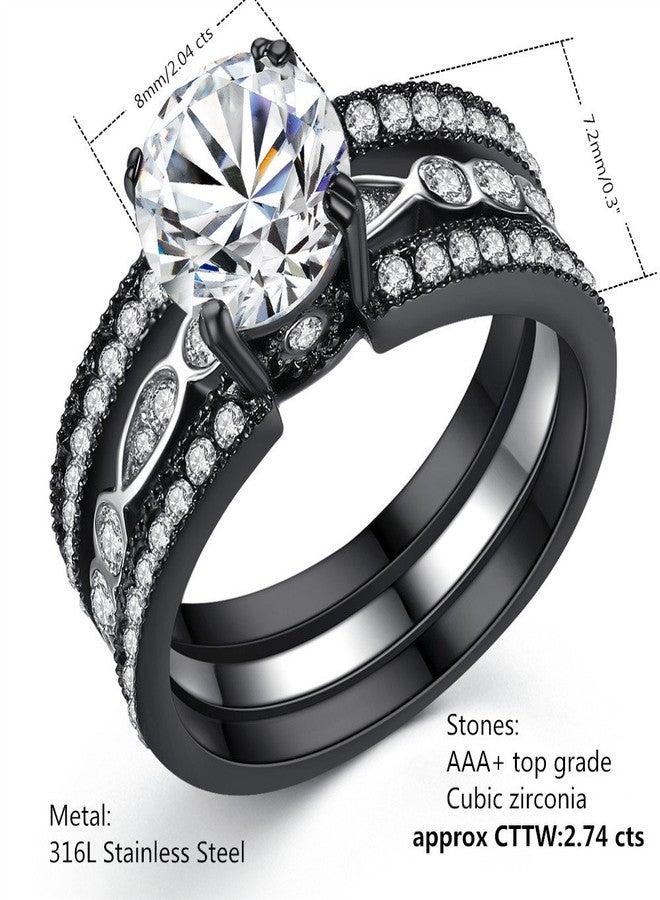 MABELLA Couple Rings Black Men's Titanium Matching Band Women CZ Stainless Steel Engagement Wedding Sets - Image 2