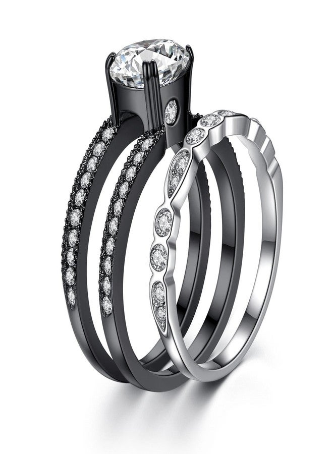 MABELLA Couple Rings Black Men's Titanium Matching Band Women CZ Stainless Steel Engagement Wedding Sets - Image 3