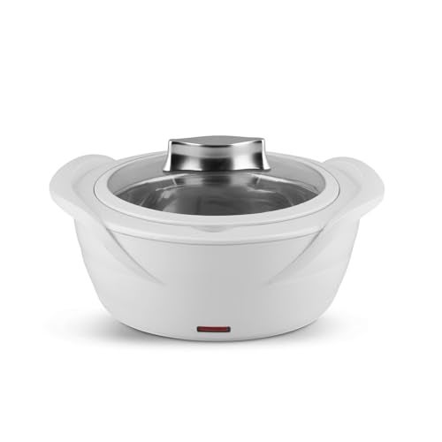 Jaypee Plus Power Serve Inner Stainless Steel Electric Casserole with Glass Lid, 1500 ml, Removable Steel Bowl for Easy Cleaning |Food Grade Serving Set |Ideal For Serving Warm Dish, White - Image 1