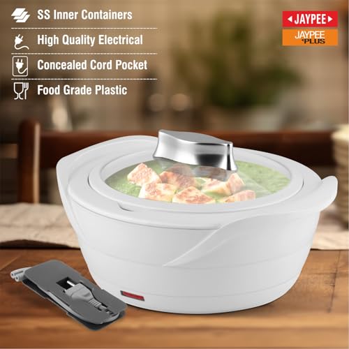 Jaypee Plus Power Serve Inner Stainless Steel Electric Casserole with Glass Lid, 1500 ml, Removable Steel Bowl for Easy Cleaning |Food Grade Serving Set |Ideal For Serving Warm Dish, White - Image 3