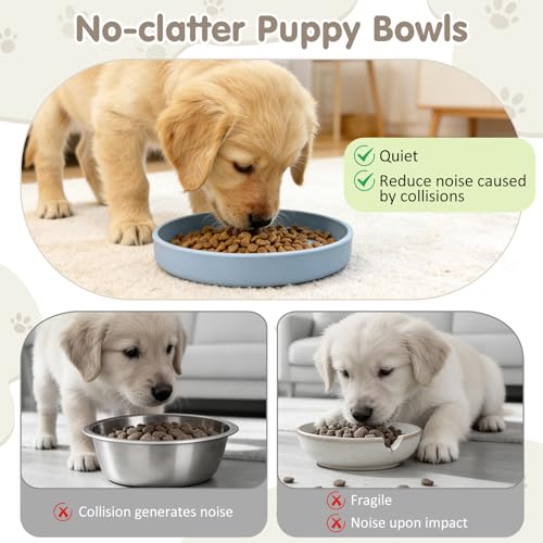 VCEPJH Silicone Dog Plates for Food Shallow Pet Bowl Flat Puppy Food Bowl Whisker Fatigue Cat Feeding Bowls Noiseless Dishes for Dry and Wet Food (Round Blue) - Image 4