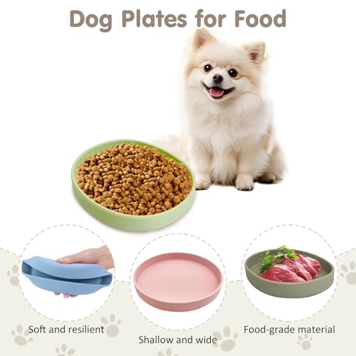 VCEPJH Silicone Dog Plates for Food Shallow Pet Bowl Flat Puppy Food Bowl Whisker Fatigue Cat Feeding Bowls Noiseless Dishes for Dry and Wet Food (Round Blue) - Image 3