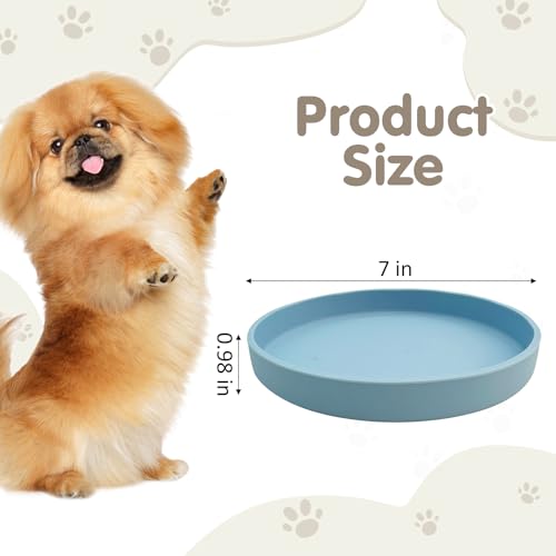 VCEPJH Silicone Dog Plates for Food Shallow Pet Bowl Flat Puppy Food Bowl Whisker Fatigue Cat Feeding Bowls Noiseless Dishes for Dry and Wet Food (Round Blue) - Image 2