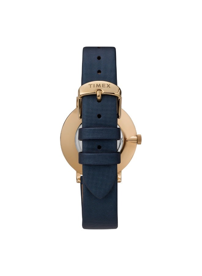 تيميكس ساعة TIMEX للنساء بهيكل نحاسية ذهبية وسوار جلدي أزرق - Image 3