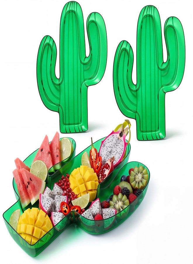 Wiwiqing 2 Pcs Cactus Serving Trays Plastic Food Platter for Mexican Party Decorations - Cactus Shaped Fruit Dish for Cinco De Mayo Taco Tuesday Fiesta Supplies Tropical Beach Tableware Decor - Image 1
