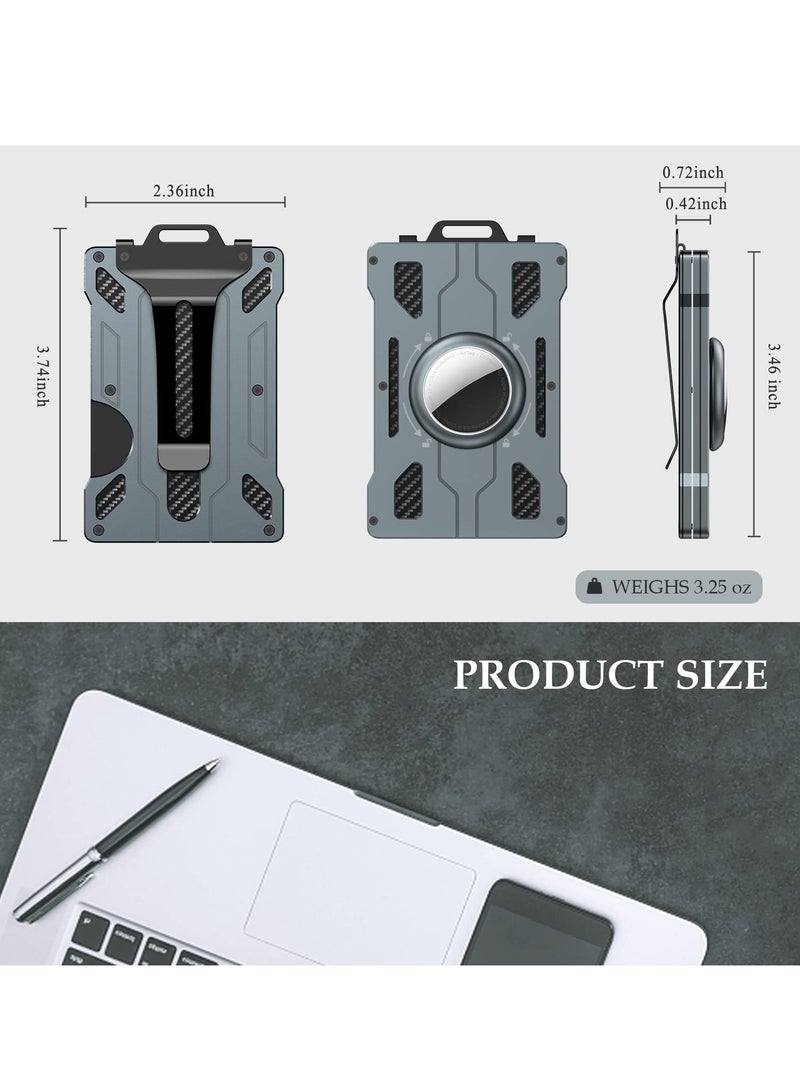 KASTWAVE Credit Card Holder with AirTag Keyring Wallet, Men's RFID Blocking Aluminum Metal Money Clip with 15 Cards Capacity Cash Clip Dad Gifts, Grey ( Airtag Not Included)  - Image 4