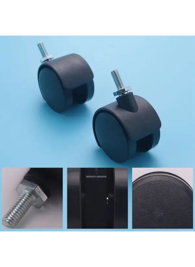 Heavy Duty Swivel Casters 40mm Dual Wheel 6mm Threaded Stem PVC Black 4pcs - Image 3