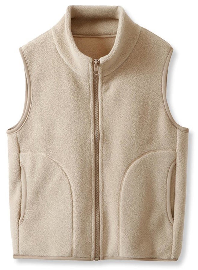 ACESTAR Boys Girls Polar Fleece Vest – Kids Sleeveless Jacket, Full Zipper and Pockets, Warm Winter Outerwear (3-12 Years), Light Coffee, 5-6 Years - Image 1