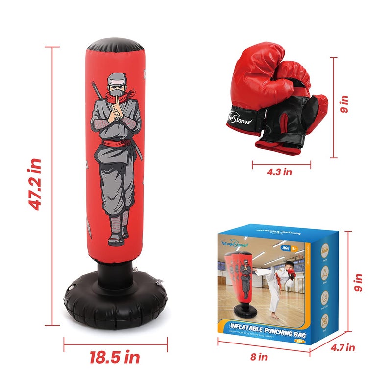 EagleStone 47" Kids Punching Bag with Boxing Gloves, Inflatable Boxing Bag for Boys and Girls - Image 5