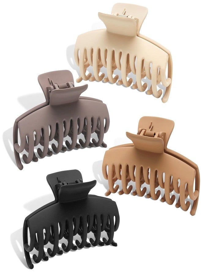WHISKET - Large Hair Claw Clips for Women Thin Thick Curly Hair, Big Matte Banana Clips,Strong Hold jaw clips,Multi Colors (Pack Of 4) (Wavy Claw Clips) - Image 1