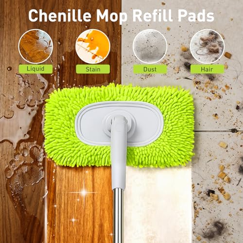 awrose 6 Pack Reusable Microfiber Mop Pads Compatible with Sweeper Mops, Replacement Mopping Pads Dry Sweeping Cloths, Washable Chenille Flat Mops Refills for Mopping Floor Cleaning (Mop is not Included) - Image 5