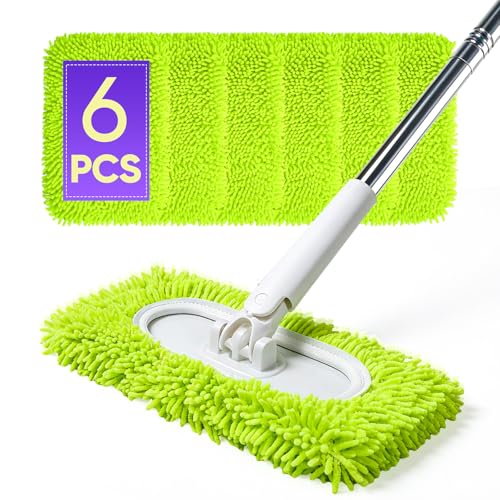 awrose 6 Pack Reusable Microfiber Mop Pads Compatible with Sweeper Mops, Replacement Mopping Pads Dry Sweeping Cloths, Washable Chenille Flat Mops Refills for Mopping Floor Cleaning (Mop is not Included) - Image 1