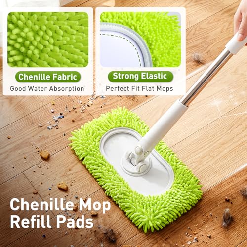 awrose 6 Pack Reusable Microfiber Mop Pads Compatible with Sweeper Mops, Replacement Mopping Pads Dry Sweeping Cloths, Washable Chenille Flat Mops Refills for Mopping Floor Cleaning (Mop is not Included) - Image 3