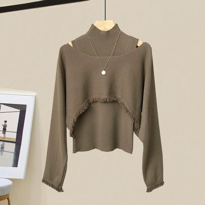 Spring Outfit Complete Set for Women 2024 New Knitted Sweater Cardigan Jacket with Skirt Slimming Two-Piece Set Brown vest [single piece]