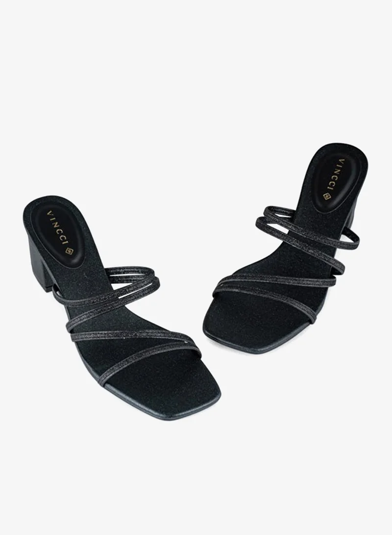 Vincci Black Women Multi Strap Mid Heel Sandals for Women | Best Price UAE
