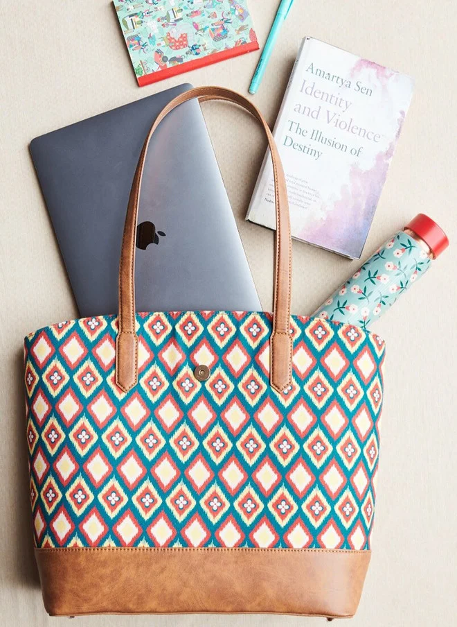 Teal by Chumbak Ikkat Glow Work Tote