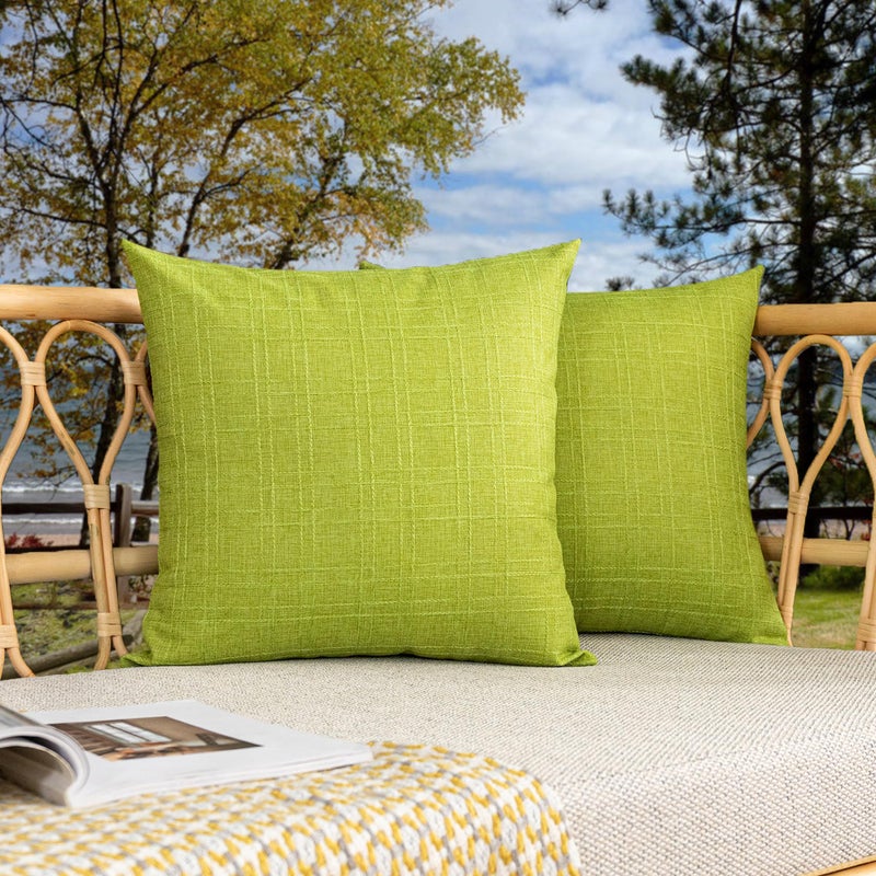 K KEVIN TEXTILE Kevin Textile Pack of 2 Decorative Outdoor Waterproof Pillow Covers Spring Checkered Garden Cushion Sham Throw Pillowcase Shell for Patio Tent Couch 16x16 Inch Green - Image 1