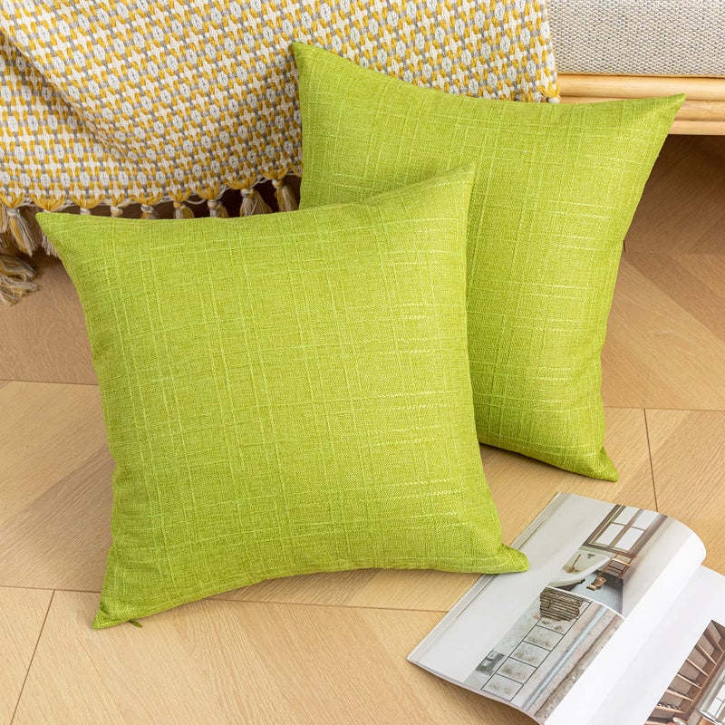 K KEVIN TEXTILE Kevin Textile Pack of 2 Decorative Outdoor Waterproof Pillow Covers Spring Checkered Garden Cushion Sham Throw Pillowcase Shell for Patio Tent Couch 16x16 Inch Green - Image 4