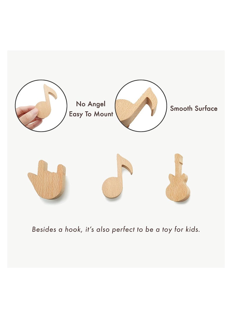 KASTWAVE - Wood Cute Coat Wall Hooks, Musical Note Guitar Hook, Modern Minimalist Decorative Coat Hooks Wall Mounted for Hanging Coats, Towel, Hat, Keys, Bag, 3 Pcs - Image 1