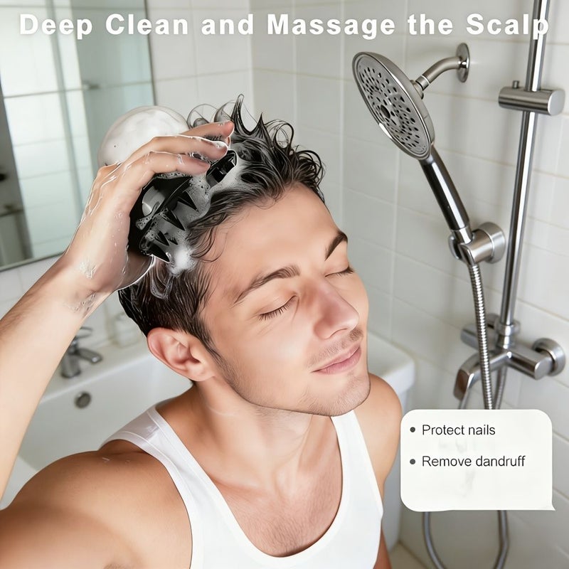 Black Silicone 4 Pc Shower Brush Set For Body Face Scalp Massage Deep Cleansing Exfoliation Non Slip Grip - Image 2