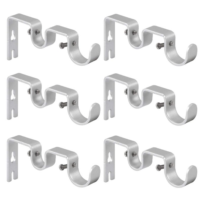HEAVY DUTY DOUBLE CURTAIN ROD BRACKETS SET OF 6 SILVER 1 AND 58 INCH ROD HOLDERS