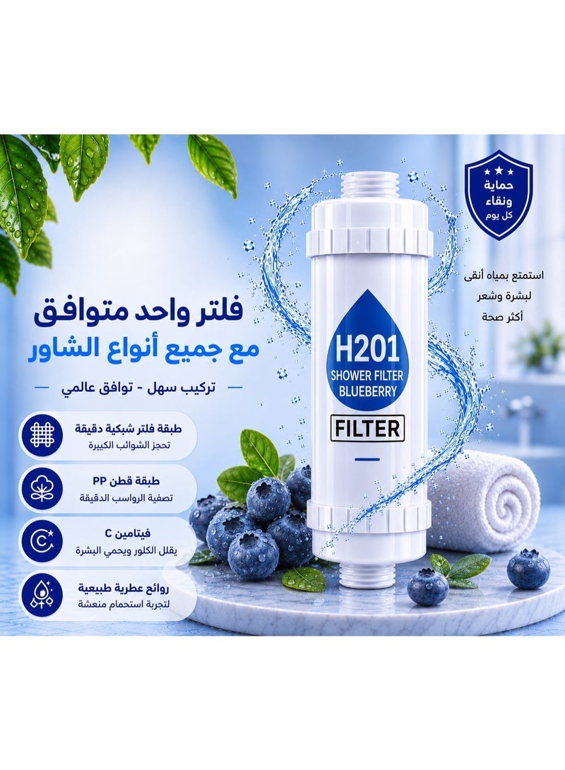 H201 Shower Filter, Blueberry & Lavender Scent, 2-Pack Offer, Multi-Layer Vitamin C Water Filter for Water Purification. Helps Reduce Impurities, Chlorine Residue, and Fluoride. Equipped with Filtration Beads to Help Relieve Dry Skin and Hair, with Quick and Easy Installation - Image 2