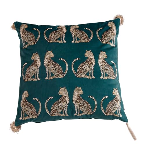 XSlive Lumbar Decorative Throw Pillow Cover with Tassels Leopard Pattern Cushion Cover Luxury Style Soft Velvet Pillowcase for Sofa Couch Bedroom 18x18Dark Green - Image 1