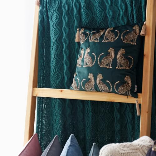 XSlive Lumbar Decorative Throw Pillow Cover with Tassels Leopard Pattern Cushion Cover Luxury Style Soft Velvet Pillowcase for Sofa Couch Bedroom 18x18Dark Green - Image 3