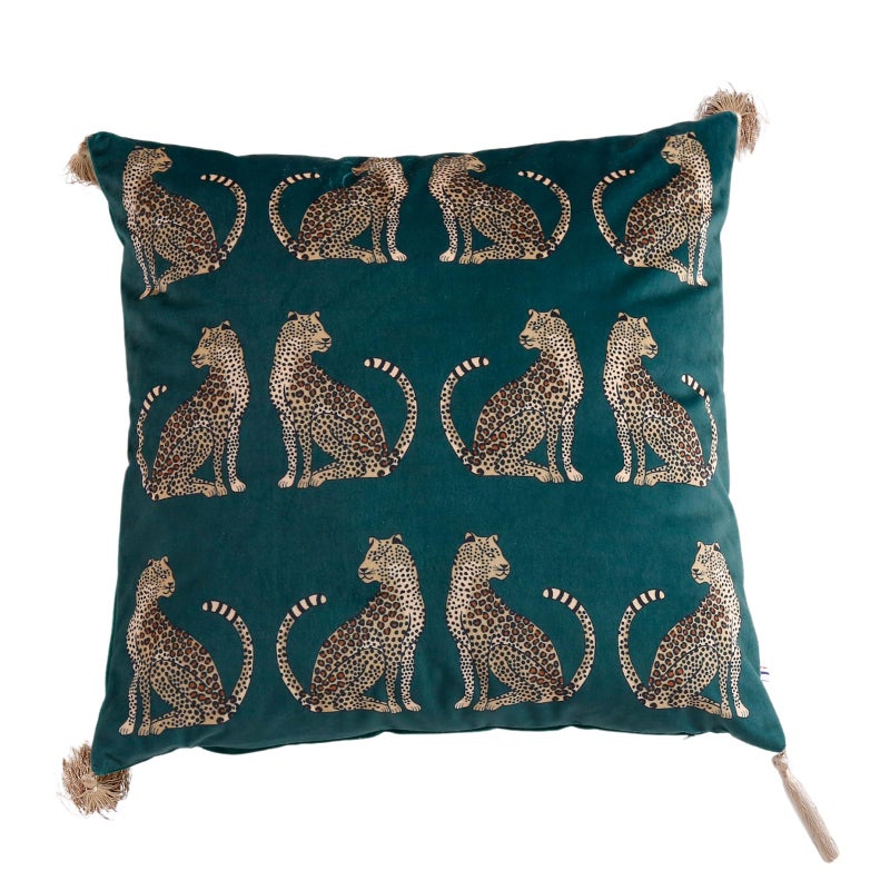 XSlive Lumbar Decorative Throw Pillow Cover with Tassels Leopard Pattern Cushion Cover Luxury Style Soft Velvet Pillowcase for Sofa Couch Bedroom 18x18Dark Green - Image 2