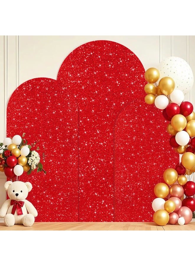 PATYDEST Red Arch Cover (7.2FT, 6.6FT, 6FT) Set of 3 Arch Backdrop Covers Sequin Backdrop Covers Arched Spandex Balloon Sparkle Photo Background for Birthday Engagement Baby Shower Party Decor - Image 1