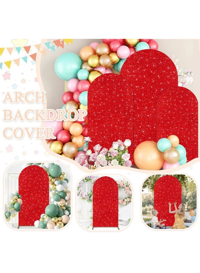PATYDEST Red Arch Cover (7.2FT, 6.6FT, 6FT) Set of 3 Arch Backdrop Covers Sequin Backdrop Covers Arched Spandex Balloon Sparkle Photo Background for Birthday Engagement Baby Shower Party Decor - Image 5