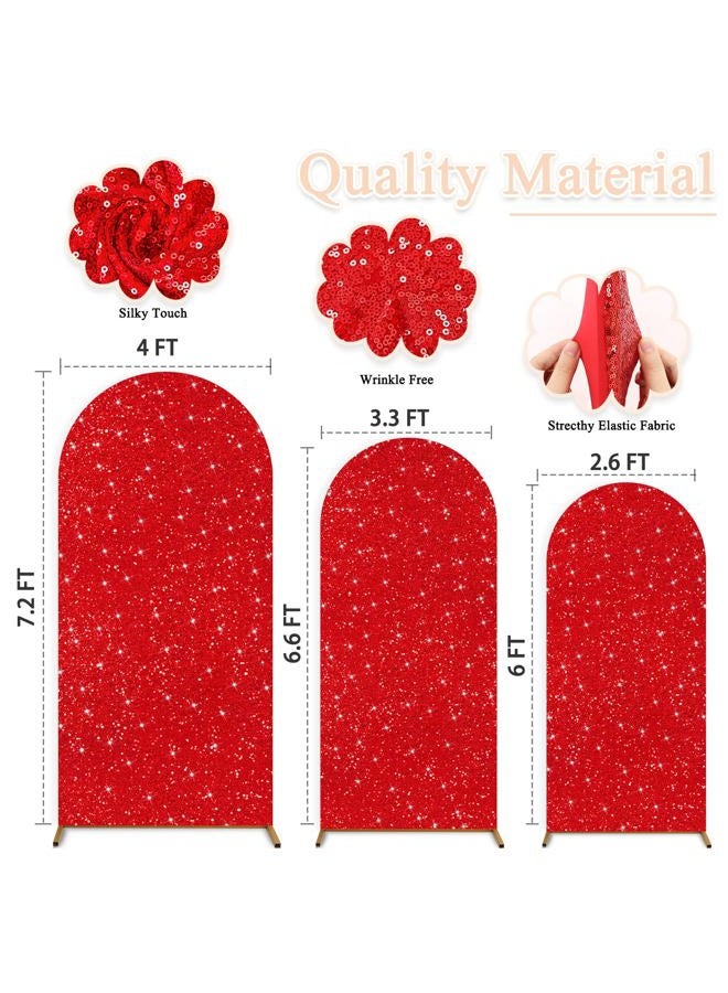 PATYDEST Red Arch Cover (7.2FT, 6.6FT, 6FT) Set of 3 Arch Backdrop Covers Sequin Backdrop Covers Arched Spandex Balloon Sparkle Photo Background for Birthday Engagement Baby Shower Party Decor - Image 2