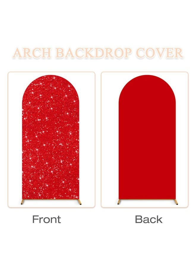 PATYDEST Red Arch Cover (7.2FT, 6.6FT, 6FT) Set of 3 Arch Backdrop Covers Sequin Backdrop Covers Arched Spandex Balloon Sparkle Photo Background for Birthday Engagement Baby Shower Party Decor - Image 4
