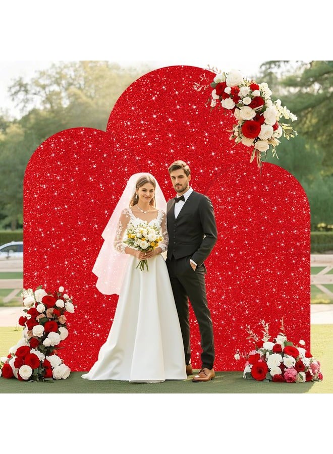 PATYDEST Red Arch Cover (7.2FT, 6.6FT, 6FT) Set of 3 Arch Backdrop Covers Sequin Backdrop Covers Arched Spandex Balloon Sparkle Photo Background for Birthday Engagement Baby Shower Party Decor - Image 3
