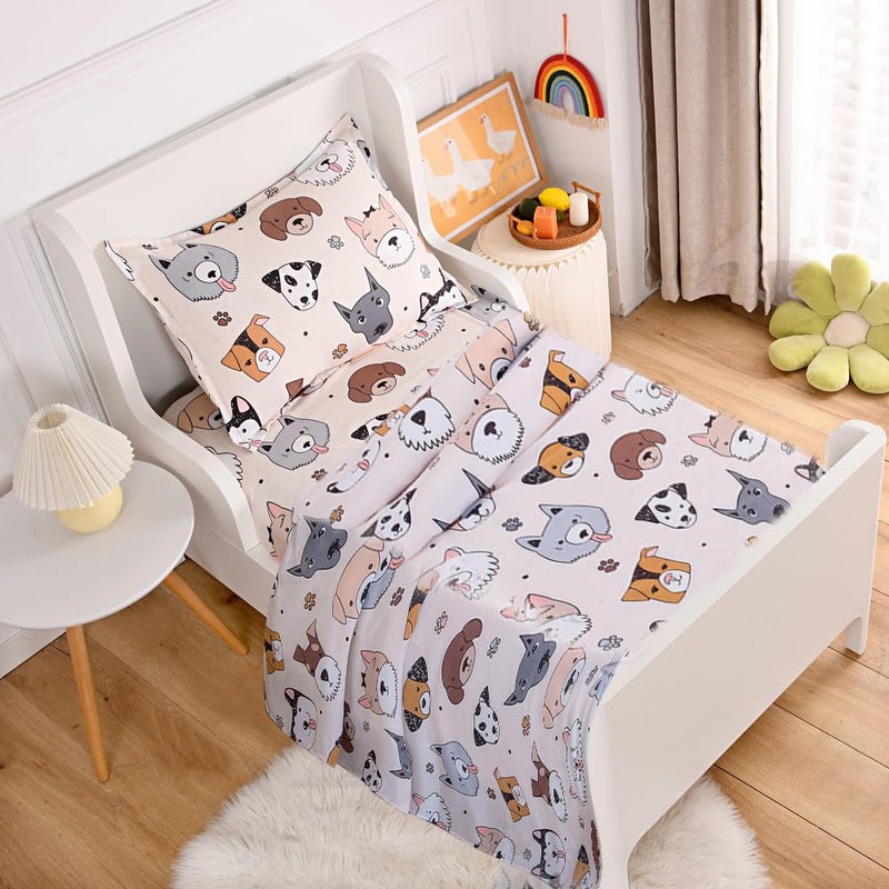 KWLOVER 3PC Soft Doggy Printed Bed Fitted Sheet Flat Sheet and Pillowcase SetDog Design Cute Puppy Pattern Printed Bed Sheets Set for Teens Boys Girls Twin Size Bed