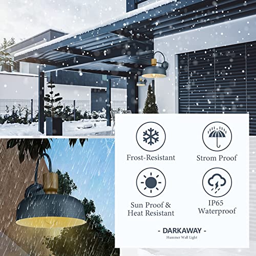 Darkaway Modern Barn Light Fixtures Wall Lamps Sconces with Hammered Metal Shade, Blue Lighting for Outdoor Indoor Patio Porch Lights, 2 Pack - Image 4
