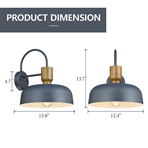 Darkaway Modern Barn Light Fixtures Wall Lamps Sconces with Hammered Metal Shade, Blue Lighting for Outdoor Indoor Patio Porch Lights, 2 Pack - Image 3