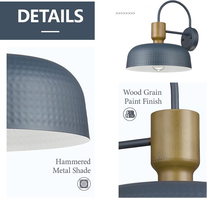 Darkaway Modern Barn Light Fixtures Wall Lamps Sconces with Hammered Metal Shade, Blue Lighting for Outdoor Indoor Patio Porch Lights, 2 Pack - Image 2