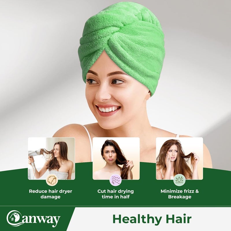CANWAY 2 Pieces 500 GSM Quick Drying Microfiber Hair Towel Wrap for Womens Super Absorbent with Elastic Loop Green - Image 5