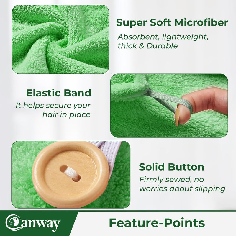CANWAY 2 Pieces 500 GSM Quick Drying Microfiber Hair Towel Wrap for Womens Super Absorbent with Elastic Loop Green - Image 3