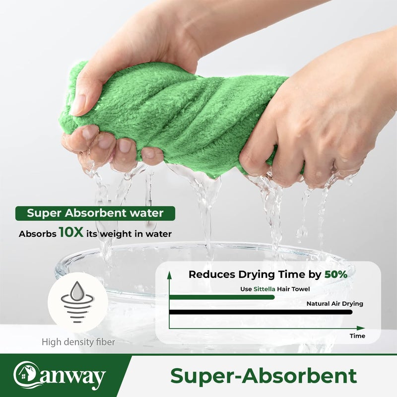 CANWAY 2 Pieces 500 GSM Quick Drying Microfiber Hair Towel Wrap for Womens Super Absorbent with Elastic Loop Green - Image 4